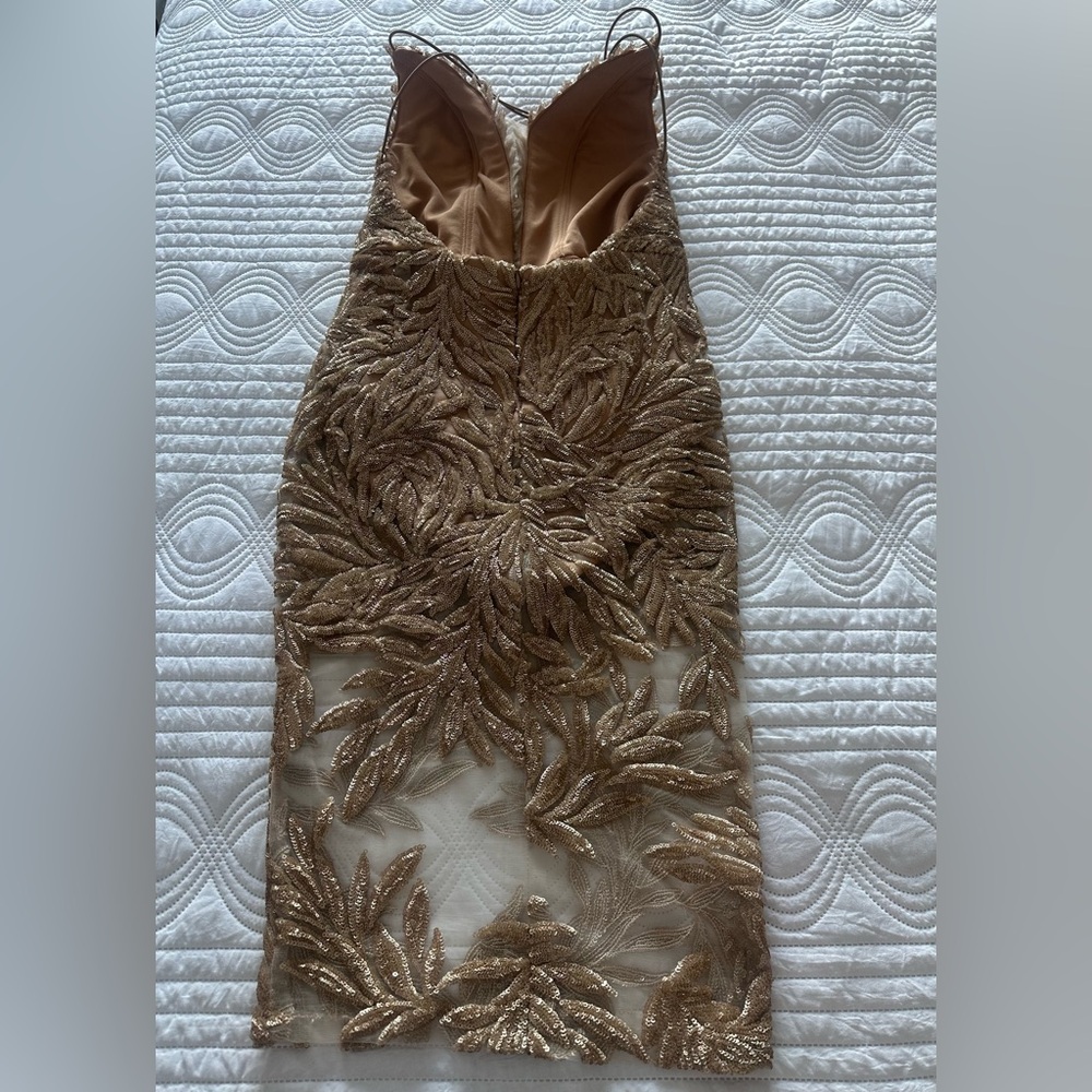 NADINE MERABI TALIA Gold Embroidered Midi Dress - Picture 7 of 10